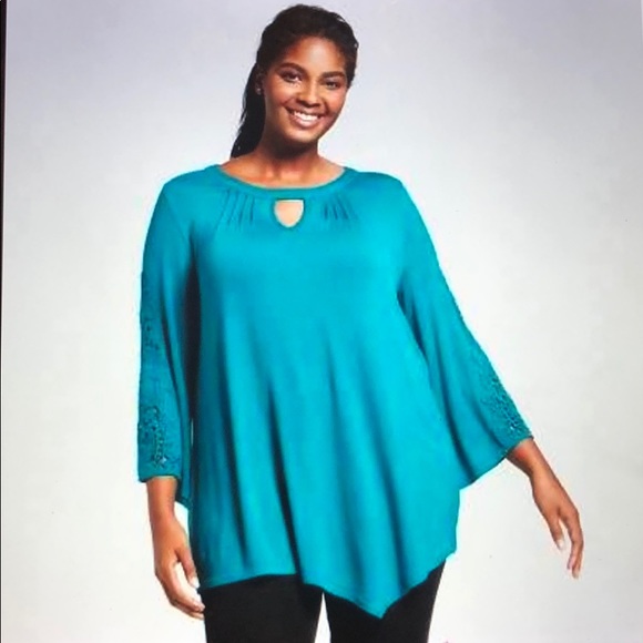 NWT JohnPaulRichard Crochet Bell Sleeve Top - Picture 1 of 7